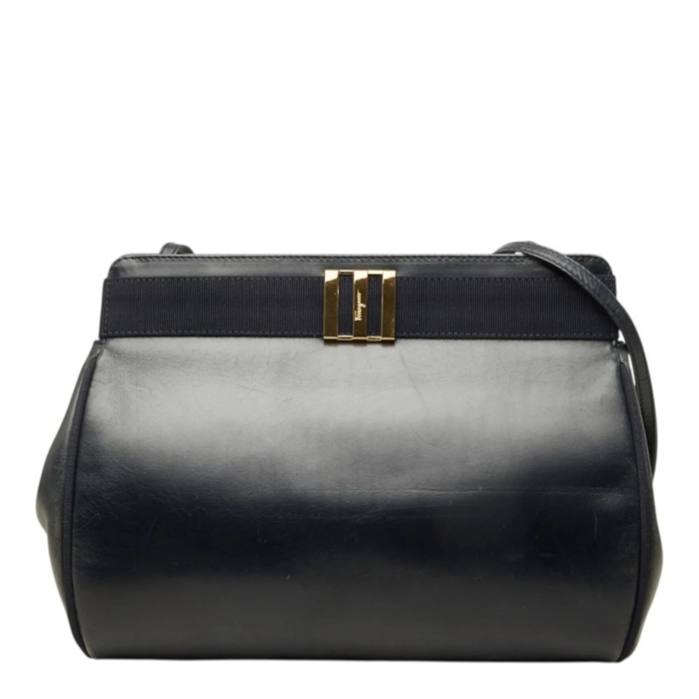 Salvatore Ferragamo Vara Shoulder Bag AN 21 3111 Black Gold Leather Women's
